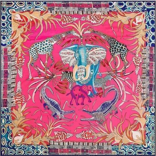 Elephant giraffe type 130*130cm silk large scarf women square scarves tassel lady fashion female scarf outdoor accessories