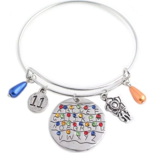 Stranger Things Keychain 26 Letters Colorful Rhinestone Trinket Charm Bracelet Pendant Fashion Jewelry Necklace Christmas Gift
