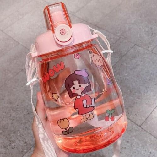 1300ML Water Bottle With Straw Big Belly Drink Cup Portable Strap Straw Water Cup Large-capacity Plastic Cute Water Bottle
