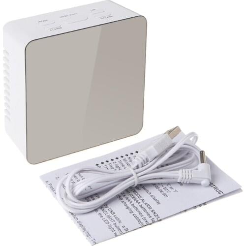 Digital LED Mirror Clock 12H/24H Alarm Desktop Thermometer Clocks White Light