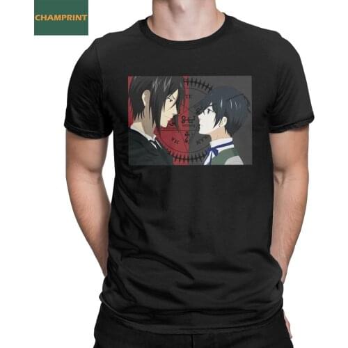 Ciel And Sebastian Black Butler T-Shirt for Men Vintage Pure Cotton Tee Shirt Round Neck Short Sleeve T Shirt Adult Tops