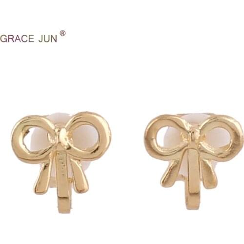 GRACE JUN 2018 New Fashion Gold Color Cute Small Bowknot Clip on Earrings No Pierced for Kids Charm Jewelry Accessory Wholesale