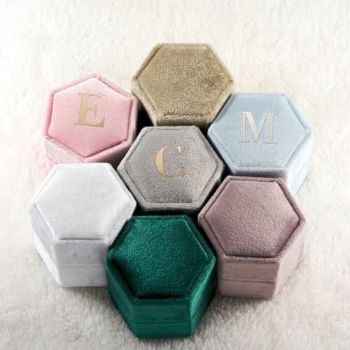 Personalized Monogram Single Slot Hexagon Velvet Ring Box Engagement & Wedding Ring Box Elegant Bridal Ring Bearer Graduate Gift