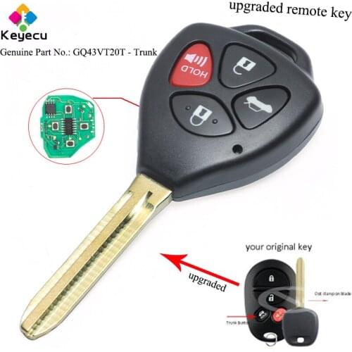 KEYECU Upgraded Keyless Entry Remote Control Car Key - 315MHz & 4D67 Chip - FOB for Toyota Avalon Solar P/N: GQ43VT20T - Trunk