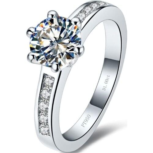 Solid Platinum PT950 Ring 1CT Moissanite Diamond Wedding Ring Fine Jewelry Xmas Gift Mother day Present Party Accessories