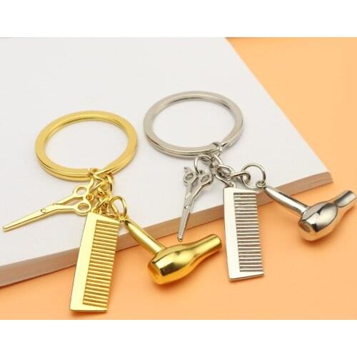 Fashion Essential Hair Dryer Scissors Comb Keychain Haircut Tools Hair Blowing Salon Hairdresser Key Chains Stylist Keyring Gift