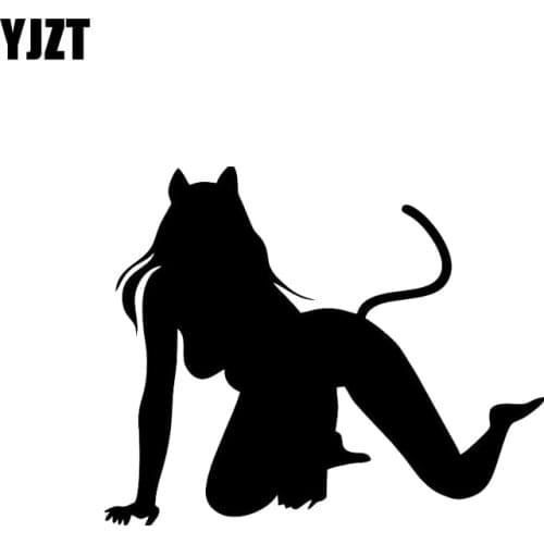 YJZT 12*9.6CM Car Sticker Cat Girl Walking Advanced Design Black/Silver Vinyl Decals Covering The Body C20-0291