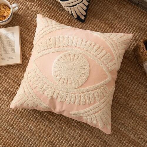 Cushion Cover Cotton Thread Embroidery Home Decorative Throw Pillow Cover Pink Art Decor Pillowcase Moroccan Style 45x45cm