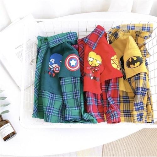 New Arrival Autumn Clothes Plaid Shirt for Baby Boy Marvel Spiderman Superhero checked shirt Long Sleeved Top for Children