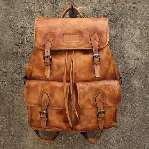 New Mens Cow Leather Backpack Large Capacity Backpack Travel Bag Leather Brown Casual Bag Mens Daily Pack