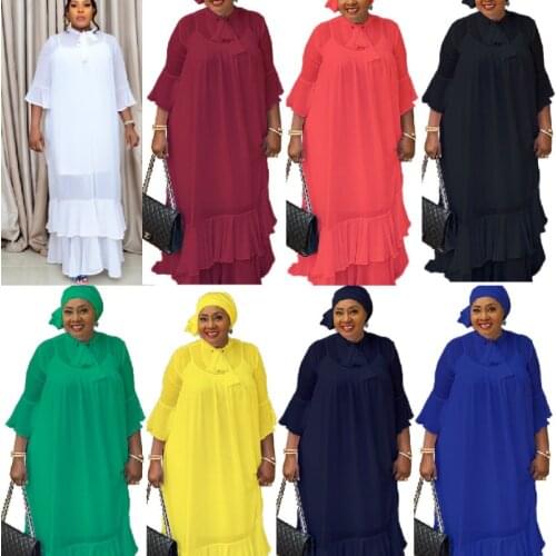 African Dresses for Women Spring Autumn African Women Short Sleeve Polyester Solid Color Long Dress Maxi Dress African Robes