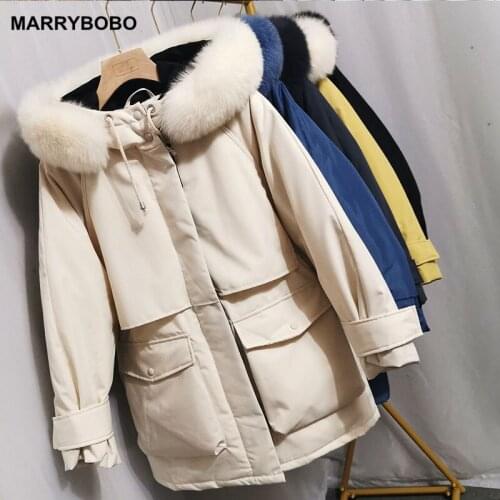 Winter Thick Warm White Duck Down Jacket Women Large Natural Fox Fur Hooded Down Coat 2021 Casual Solid Parkas Outerwear Tops