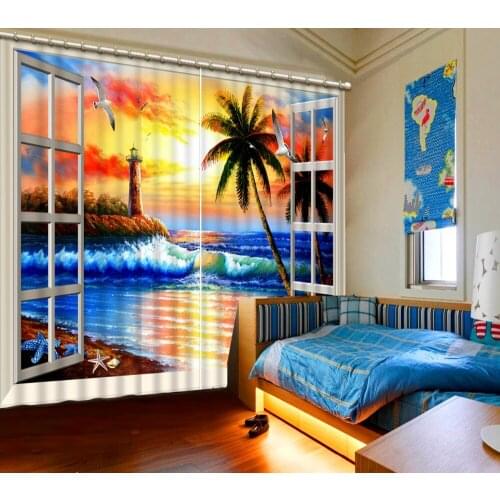 Luxury 3D Curtain Photo Customize Size Beach Coconut Tree Mountain Landscape Curtains For Bedroom Curtains Living Room Curtains