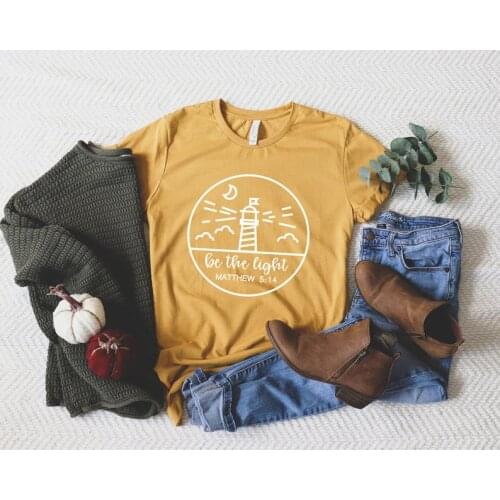 Be the Light Womens Christian Shirt Matthew 5:14 Christian Gift For Her Religious T-Shirt Letter Cotton Female Clothing O Neck