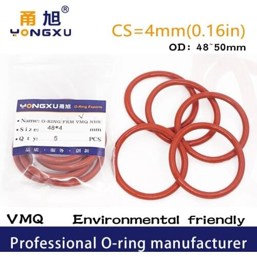 2PCS/lot Red Silicon O-ring Silicone/VMQ CS4mm Thickness OD48/50*4mm O ring Seal Rubber Sealing Gaskets Strip Sanitary Washer