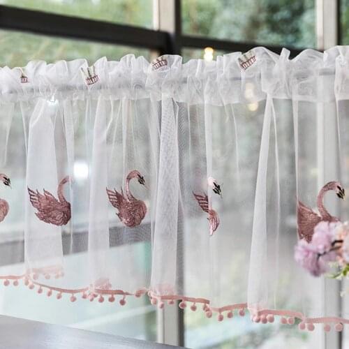 Embroidered Lace Short Curtain For Door Kitchen Drapes Pink Crown Half Bedroom Bay Window Small Curtain Tulle Decoration MY381-3