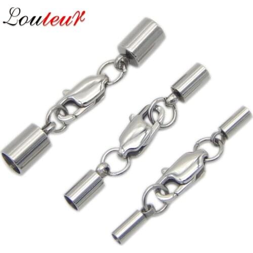 LOULEUR 5pcs Stainless Steel Lobster Clasps for Bracelet End Caps Clasps Fit 1.5/2/2.5/3/4mm Round Leather Cord Jewelry Making