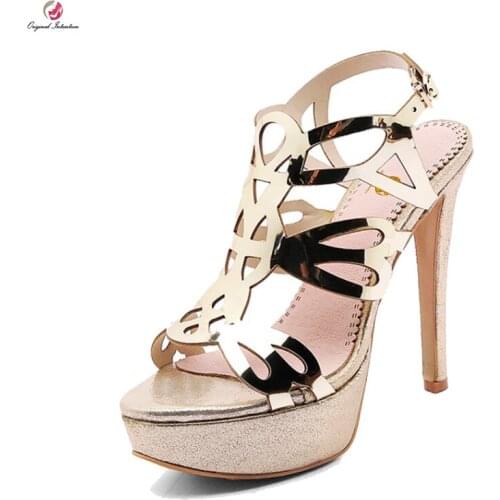Original Intention Women Sandals Platform Open Toe Thin High Heels Party Sandals Gold Silver Black Shoes Women US Size 3-10.5