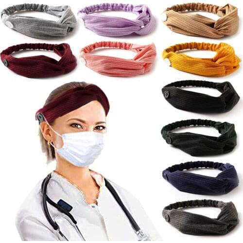 Women Cross Knot Headband With Button Hair Bands Mask Holder Solid Color Lady Knitted Headband Button Hairband Hair Accessories