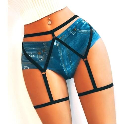 Womens Sexy Elastic Garter Belt Bondage Leg Harness Pantie Lingerie High Waist