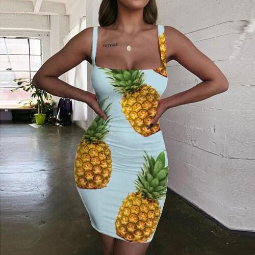 KYKU Pineapple Dresses Women Fruit 3d Print Lovely Bodycon Dress Womens Clothing Club Short Beach Fashion