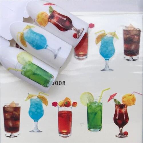 YZWLE 1 PC Sweets Ice Cream Summer Nail Sticker Mixed Colorful Fruit DIY Water Decals Nail Art Decorations Manicure Tool