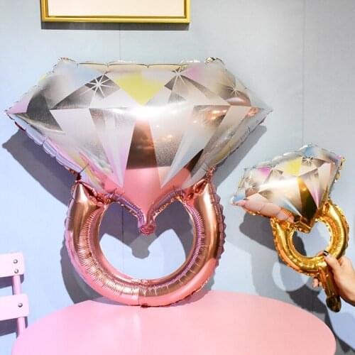 1pcs Rose Gold Diamond Ring Foil Balloon Valentines Day Theme party Lover Ring Romantic Wedding Marriage Decoration Balloons