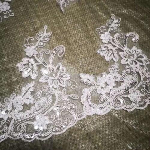 1Yard 19cm wide White Ivory Cording Fabric Sequin Flower Venise Venice Mesh Lace Trim Applique Sewing Craft for Wedding Dec