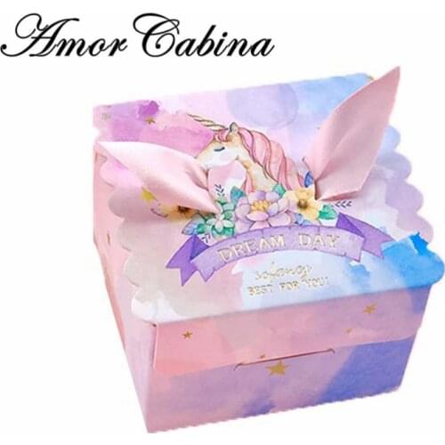 Unicorn Paper Gift Bags Square marble Candy Box for Unicorn Party Baby Shower Birthday Candy Box Birthday Party Supplies 10pcs
