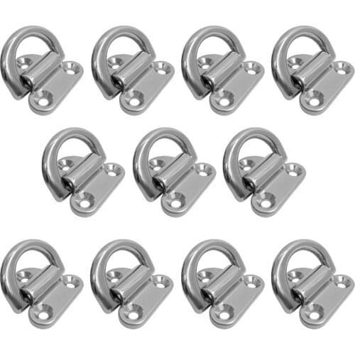 11pcs 6mm Folding Deck Pad Eyes / Lashing D Ring Tie Down Point Anchor Fixing Cleat Plate - Marine Grade 316 Stainless Steel