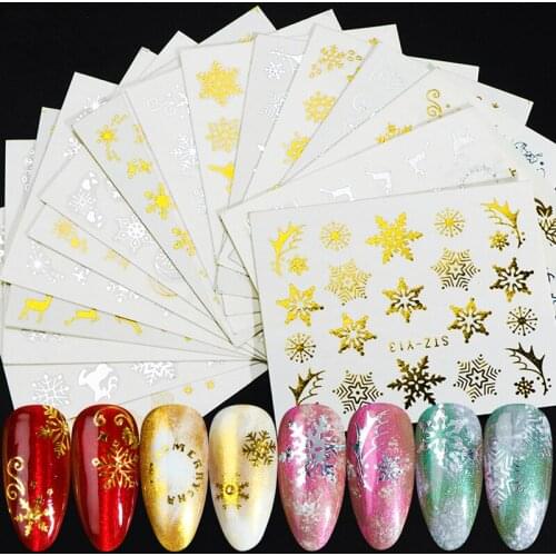 16pcs/set Winter Xmas Nail Art Stickers Christmas Snowflake Adhesive Transfer Foil Nails DIY Slides All For Manicure Gifts