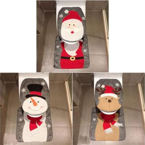 2PCS Christmas Toilet Seat Cover Santa Deer Snowman Toilet Foot Pad Seat Lid Cover Rug Decor for Home Bathroom Accessories