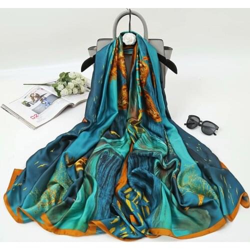 2021 Women Silk Winter Scarf Luxury Design Print Lady Beach Shawl Scarves Fashion Smooth Foulard Female Hijab