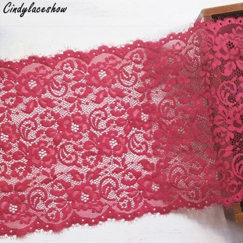3 Yards 18 CM Width Wine Red Nylon Elastic Lace Trim Underwear Bra Lingerie Dress Sewing Stretch Fabrics Clothes Accessories