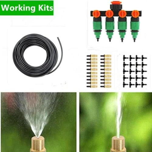 50m Brass Adjustable Misting Sprinkler Set With Splitter Micro Drip Irrigation Plant Self Watering Garden Water Kits AA01