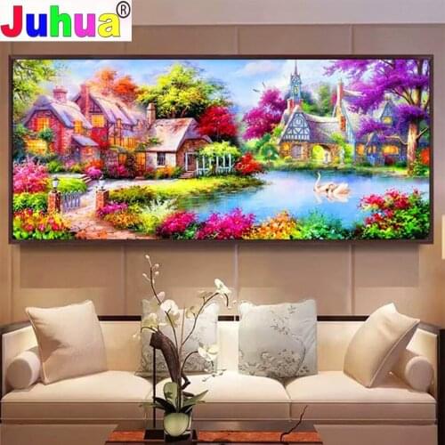 DIY 5D Diamond painting scenery house Lake new diamond embroidery landscape house cross stitch handmade home decoration A741