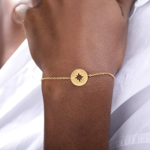 Pulseras Mujer Moda 2020 Stainless Steel Tiny Compass Bracelets & Bangles Gold Color Chain Ronud Bracelets For Women Jewelry