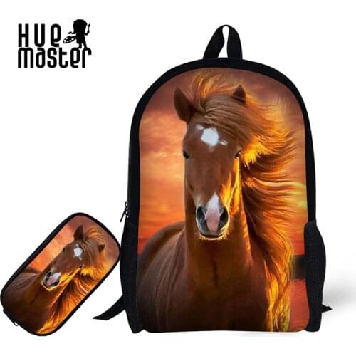 Children School Backpack With Pencil Case Horse Print School Bags For Boy Girl Student Schoolbag+Pencil Bag Learning combination