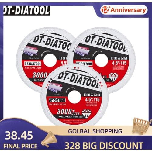 DT-DIATOOL 3pcs/set Dia 4.5inch/115mm Diamond Metal Saw Blade for Steel Tube Iron Rebar Angle Steel Diamond Cut-off Wheel