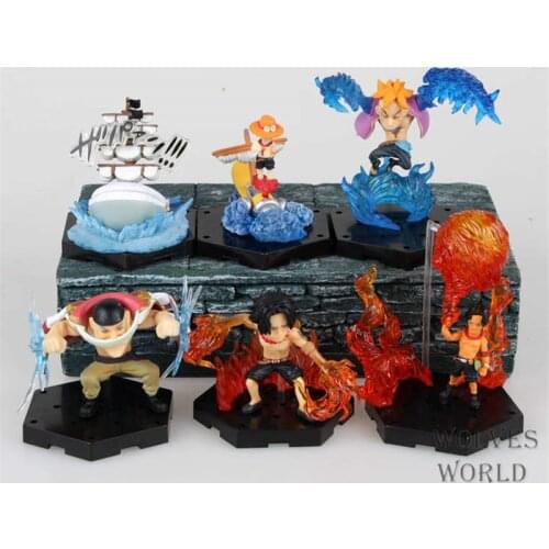 Cute Anime One Piece Whitebeard Pirates Edward Newgate Ace Marco PVC Action Figure Collectible Model Kids Toys Doll 6pcs/set