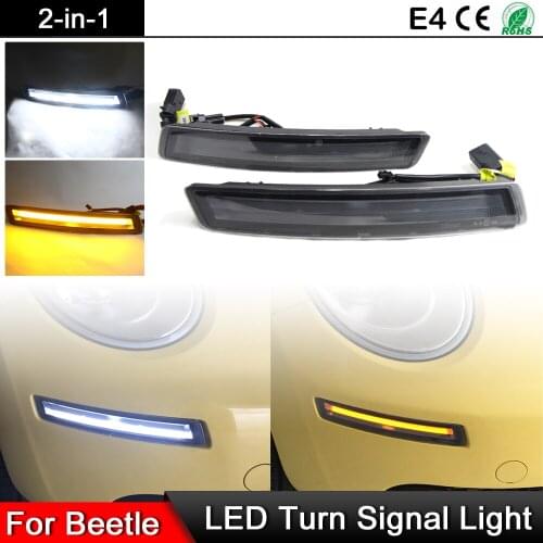 1 Pair For Volkswagen VW Beetle 2006-2010 Front Bumper Clear Lens Amber Turn Signal Light White LED DRL Daytime Driving Light