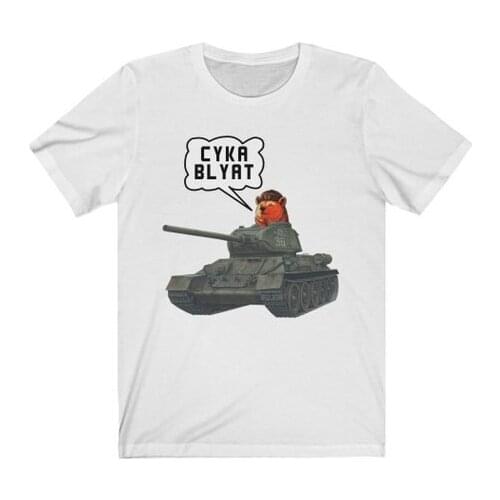 Cyka Blyat T-Shirt T34 Russian Tshirt Funny Joke World of Tanks Casual Men Outwears Popular Design Hip Hop Anime Male T Shirts