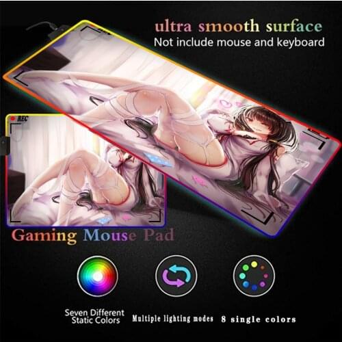Big Breast Anime Girl Gaming Mouse Pad RGB USB LED 14 Groups of Lights Extended Illuminated Keyboard Mat 400*900 and 800*300 XXL