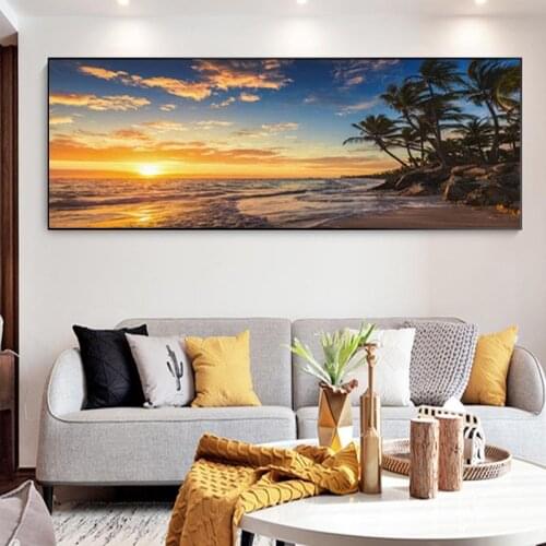Sunsets Natural Sea Beach Coconut Palm Oil Painting on Canvas Posters and Prints Cuadros Wall Art Pictures For Living Room