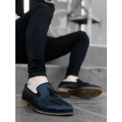 BA0116 BOA Classic Tassels Corcik Black Patterned Men 'S Shoes