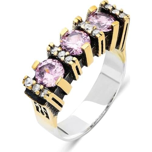 Rings For Women 925 Sterling Pure Silver Zircon 3 Stone Gemstone Authentic Ring