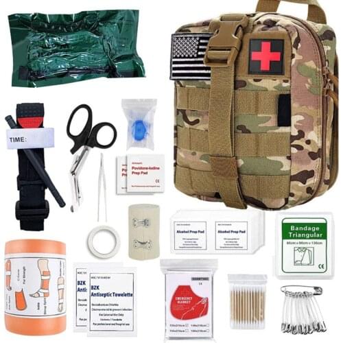 46 Pieces Survival First Aid Kit Molle Outdoor Gear Emergency Kits Trauma Bag for Camping Hunting Hiking Home Car and Adventures