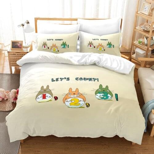 Cute Cartoon Style 2-3 Piece Totoro Cartoon Set King Queen Bedding Pillowcase Quilt Cover Childrens Gift for Men and Women