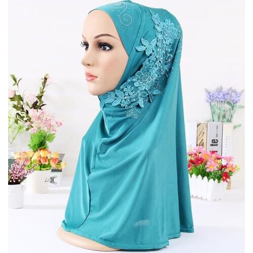 Lace dot diamond monochromatic stitching Patchwork headscarf Fashion Patch Cover Spot Beautiful Hijab Muslim Shawl