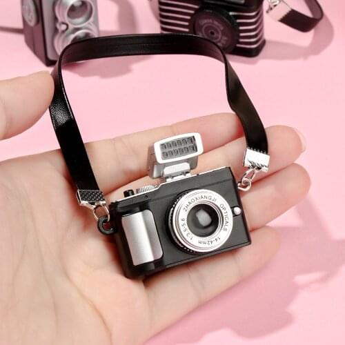 1:12 Scale Mini Dolls Camera Digital Camera Model With Black Belt Shutter And Flash Kids Toys Fashion Doll Accessories Gift